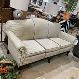 Custom Upholstered Chippendale Camelback SOFA Black / Off White 74Wx29Dx38H