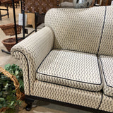 Custom Upholstered Chippendale Camelback SOFA Black / Off White 74Wx29Dx38H