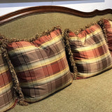 Thomasville Sorrento Single Seat Leather & Wood Frame w/ Ottoman & Pillows SOFA 90Wx36Dx40H