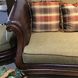 Thomasville Sorrento Single Seat Leather & Wood Frame w/ Ottoman & Pillows SOFA 90Wx36Dx40H