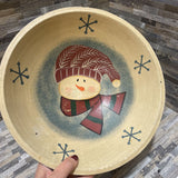 Folk Art Style Holiday Snowman Wood Bowl ACCESSORIES 12Wx3.75H