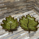 2pc Set Glazed Ceramic Leaf Platter & Bowl ACCESSORIES Green 8w9d2h