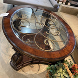 Ornate Glass Top Round Table COFFEE/COCKTAIL TABLE 55"w48"d22"h