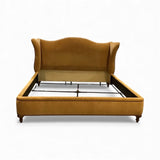 Custom Upholstered Nailhead Trim Wingback King Bed BEDS Mustard 89w91d58h