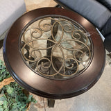 Round Scrolled Metal & Wood w/ Glass Top END/SIDE TABLE 25d24h