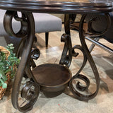 Round Scrolled Metal & Wood w/ Glass Top END/SIDE TABLE 25d24h