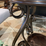 Round Scrolled Metal & Wood w/ Glass Top END/SIDE TABLE 25d24h