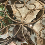 Round Scrolled Metal & Wood w/ Glass Top END/SIDE TABLE 25d24h