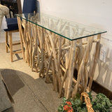 Natural Driftwood Style Base w/ Glass Top CONSOLE TABLE 49Wx16Dx30H