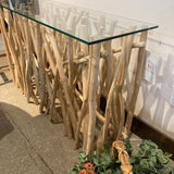 Natural Driftwood Style Base w/ Glass Top CONSOLE TABLE 49Wx16Dx30H