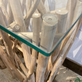 Natural Driftwood Style Base w/ Glass Top CONSOLE TABLE 49Wx16Dx30H