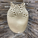 Pierced Lattice Top Ceramic Vase ACCESSORIES White 8Wx4Dx11H