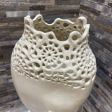 Pierced Lattice Top Ceramic Vase ACCESSORIES White 8Wx4Dx11H