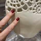 Pierced Lattice Top Ceramic Vase ACCESSORIES White 8Wx4Dx11H