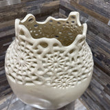 Pierced Lattice Top Ceramic Vase ACCESSORIES White 8Wx4Dx11H