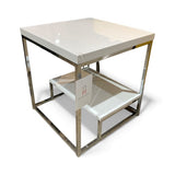 Chrome Frame Lacquer Finish 2-Tier SIDE TABLE White 22Wx24H
