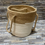 Woven Bucket Basket w/ Burlap Handles ACCESSORIES 9Wx9.5H base