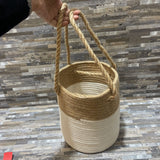 Woven Bucket Basket w/ Burlap Handles ACCESSORIES 9Wx9.5H base