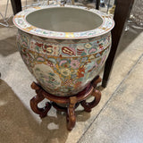 Large Porcelain Chinese Famille Rose Fishbowl Planter On Wooden Stand ACCESSORIES 16d24h