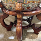 Large Porcelain Chinese Famille Rose Fishbowl Planter On Wooden Stand ACCESSORIES 16d24h