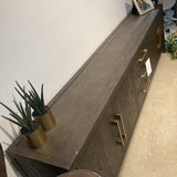 Restoration Hardware Cayden Campaign 4-Door BUFFET/SIDEBOARD Waxed Brown Oak/Brass 100w16d29h