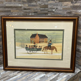 Amish Family Wood Framed ART WORK 23x18