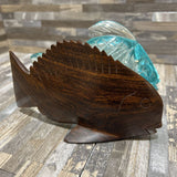 2pc Set Wood & Glass Fish Paperweights ACCESSORIES 1.5w6d3h