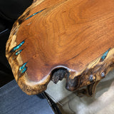 Arizona Artisan Live Edge w/ Turquoise Inlay & Sculptural Branch Base CONSOLE TABLE 36Wx12Dx29H