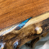 Arizona Artisan Live Edge w/ Turquoise Inlay & Sculptural Branch Base CONSOLE TABLE 36Wx12Dx29H