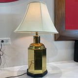Regency Style Brass Hexagonal Ginger Jar Base w/ Flared Raw Silk Shade TABLE LAMP 15.5Wx26H