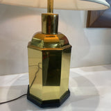 Regency Style Brass Hexagonal Ginger Jar Base w/ Flared Raw Silk Shade TABLE LAMP 15.5Wx26H