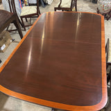 Stickley Banded Chippendale Double Pedestal Mahogany DINING TABLE 67.5w44d30h