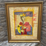 Mixed Media Flutist In Ornate Frame ART WORK 24x28