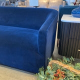 Restoration Hardware Italian Shelter Curved Arm SOFA Indigo Merino Wool Velvet 84w32d28h