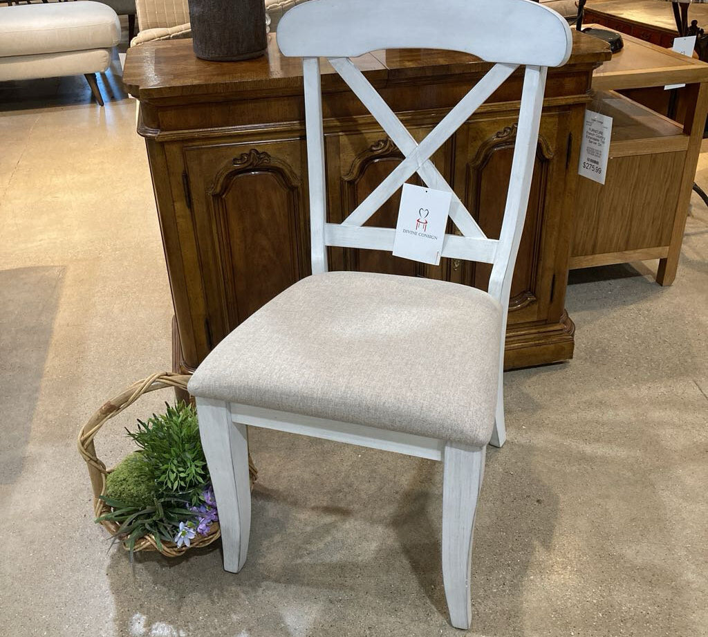 Liberty Furniture Ocean Isle Antique White & Weathered Pine Upholstered X Back Side Chair DINING CHAIRS 21w19.5d38h