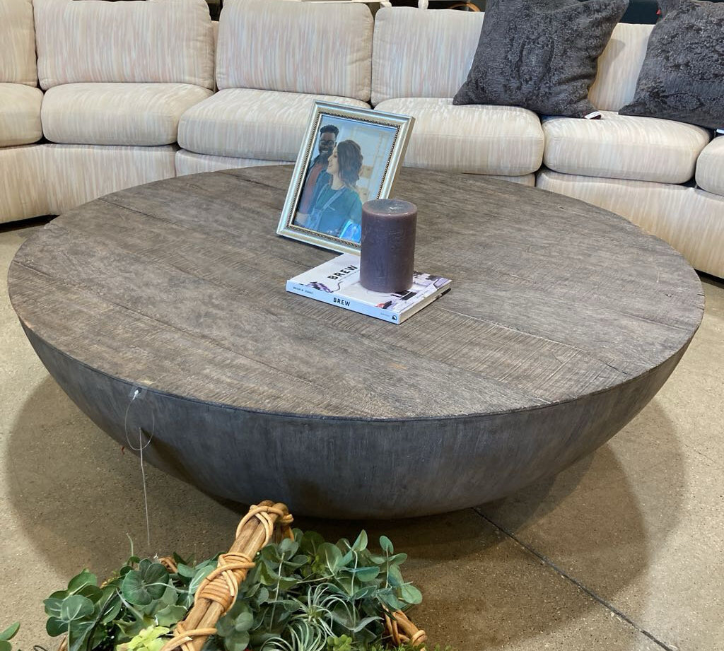 Restoration Hardware Sphere Round Reclaimed Peroba Rosa COFFEE/COCKTAIL TABLE 55d16h