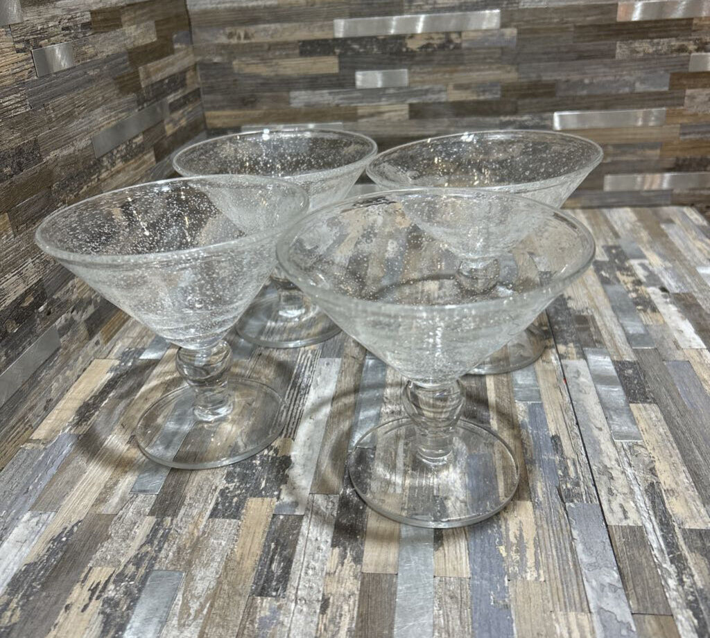 4pc Set Handblown Seeded Glass Martini Glasses GIFT 5d5h