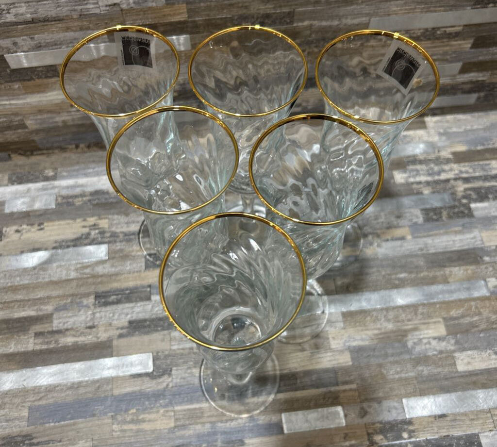 6pc Set Gold Rimmed Champagne Flutes ACCESSORIES 2.5d8.5h