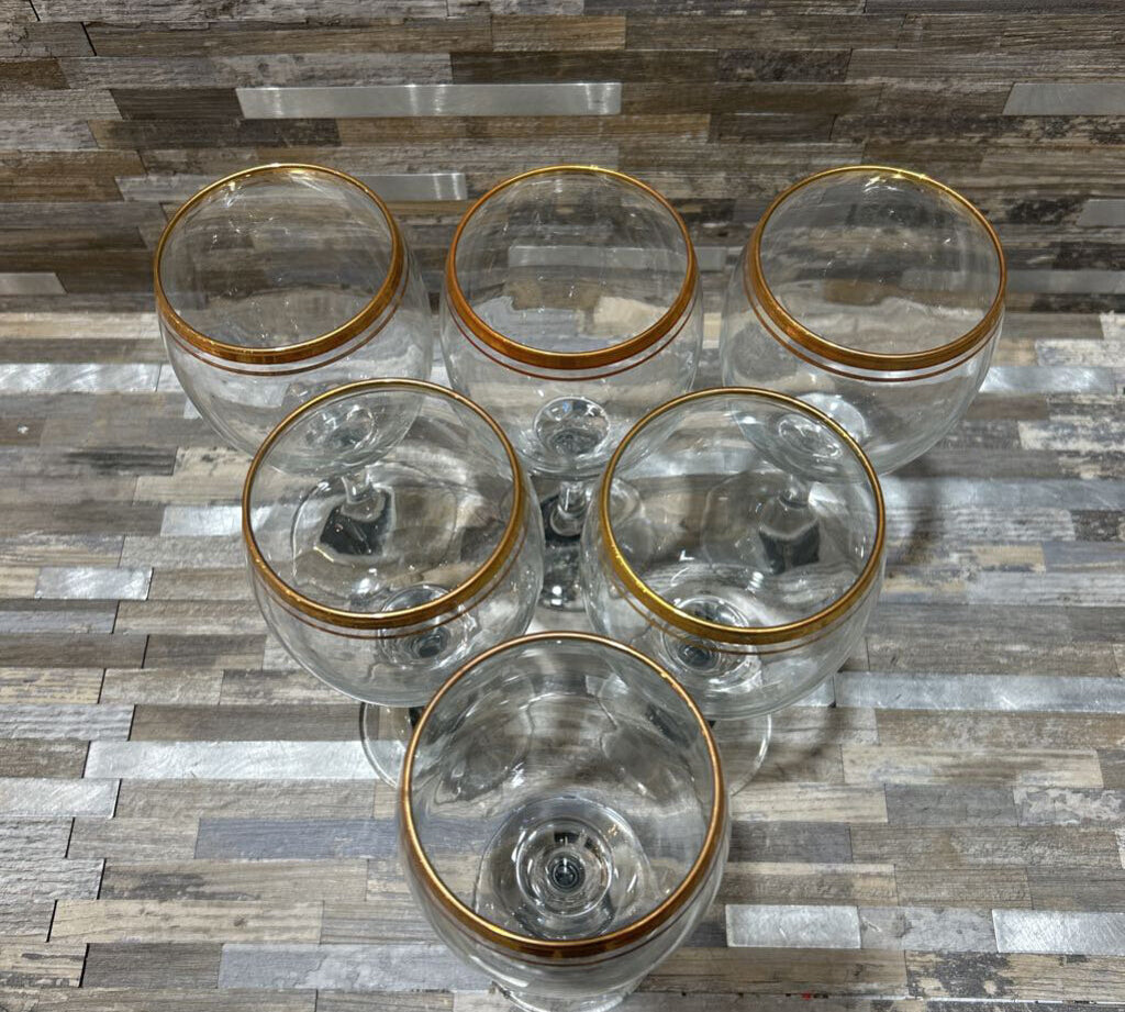 6pc Set Parisian Gold Rimmed Wine Goblets ACCESSORIES 3d7h