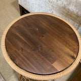 Wood Top Round Wicker SIDE TABLE 16Wx25H