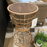 Wood Top Round Wicker SIDE TABLE 16Wx25H