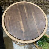 Wood Top Round Wicker SIDE TABLE 16Wx25H