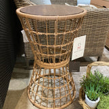 Wood Top Round Wicker SIDE TABLE 16Wx25H