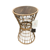 Wood Top Round Wicker SIDE TABLE 16Wx25H