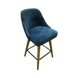West Elm Counter Height Velveteen Swivel Wood Base BAR/COUNTER STOOL Blue 20Wx20Dx38H