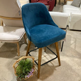 West Elm Counter Height Velveteen Swivel Wood Base BAR/COUNTER STOOL Blue 20Wx20Dx38H