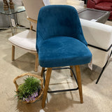 West Elm Counter Height Velveteen Swivel Wood Base BAR/COUNTER STOOL Blue 20Wx20Dx38H
