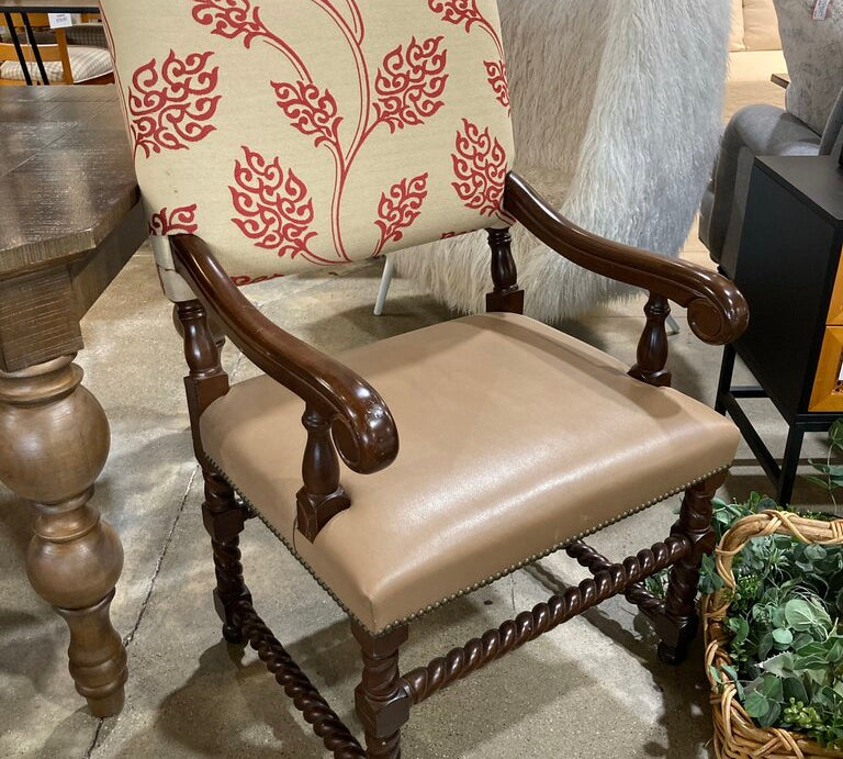 Spanish Revival Style Leather Seat Upholstered Back Wood Twist Frame DINING CHAIRS 25Wx23Dx41H