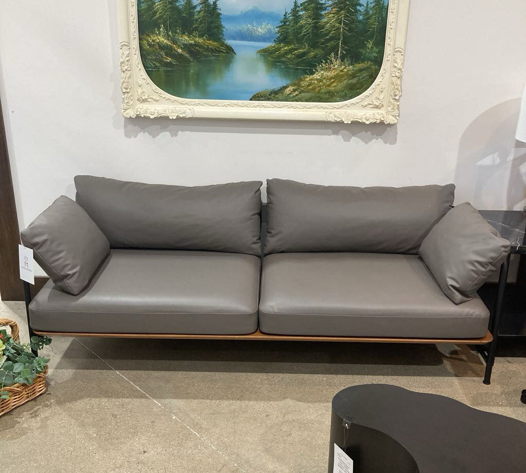 Tom Fereday For Stellar Works Crawford Minimalist Vegan Leather SOFA Gray/Walnut 81w31.5d24.5h