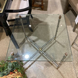 Mid-Century Metal Faux Bamboo Base w/ Glass Top END/SIDE TABLE 26w26d23h